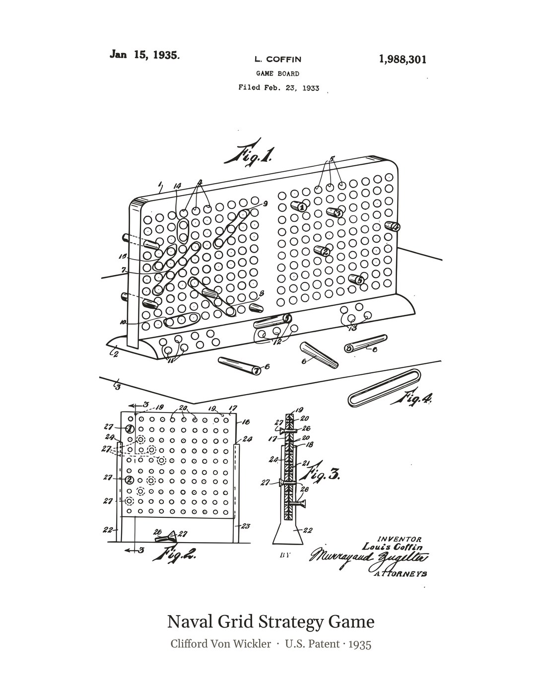 Naval Grid Strategy Game patent art print