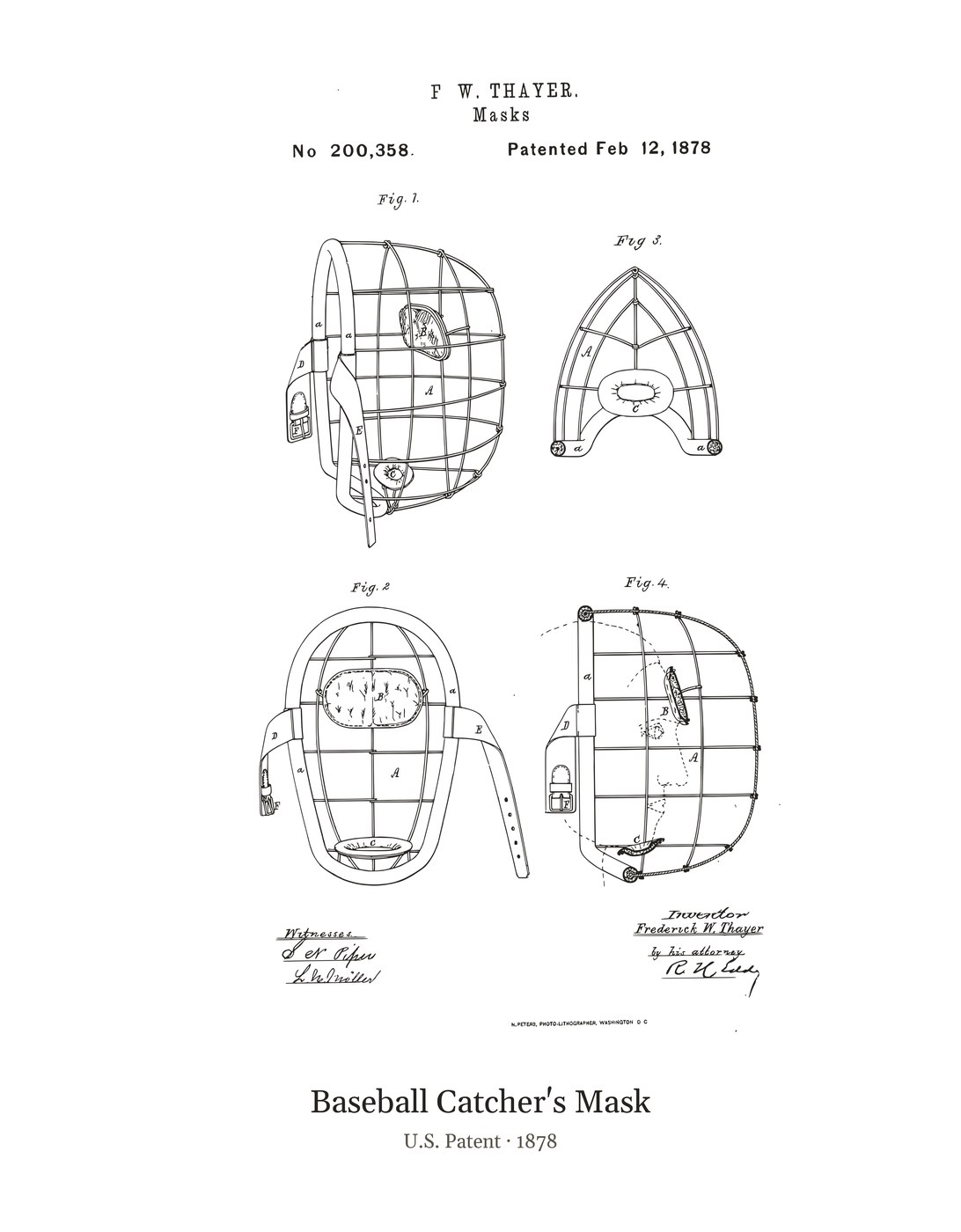 Baseball Catcher's Mask patent art print