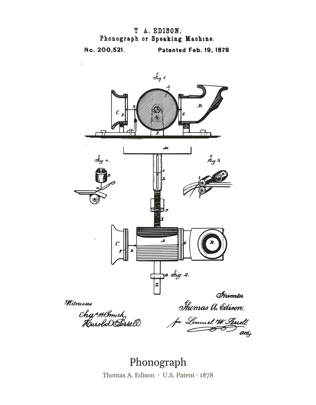 Phonograph patent art print