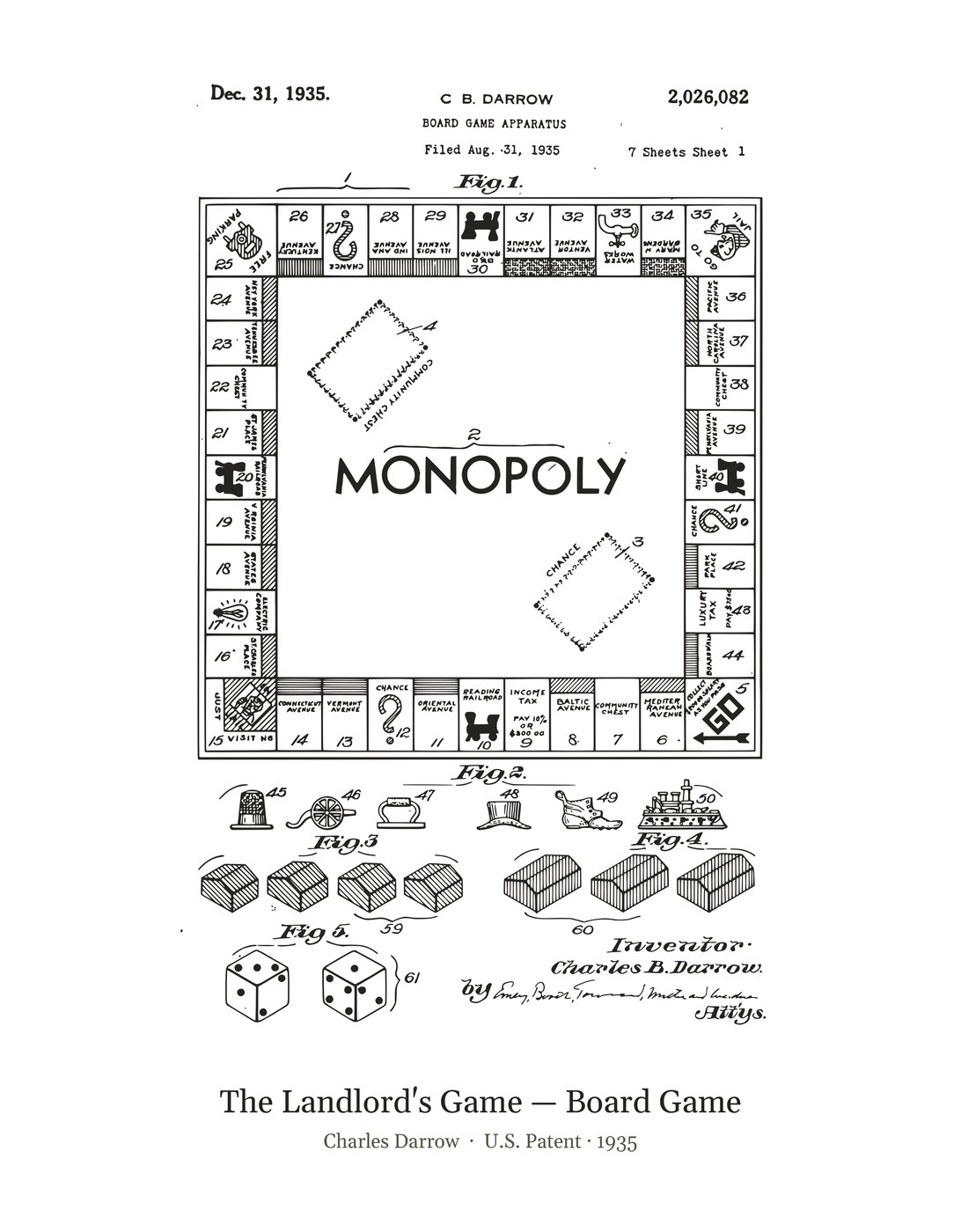 The Landlord's Game — Board Game patent art print