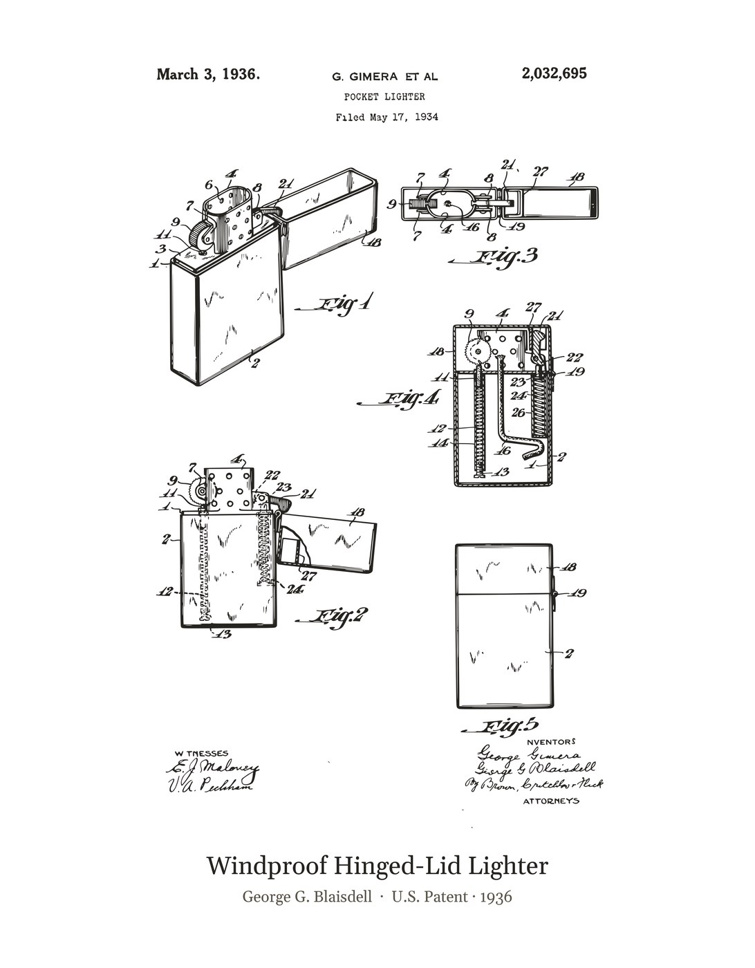 Windproof Hinged-Lid Lighter patent art print