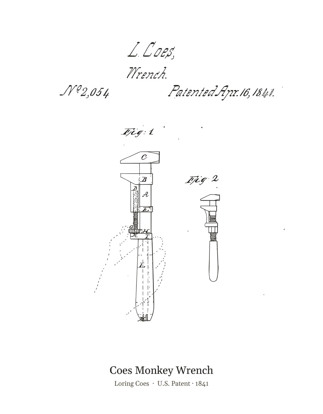 Coes Monkey Wrench patent art print