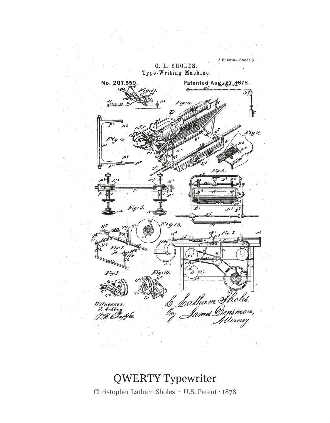 QWERTY Typewriter patent art print