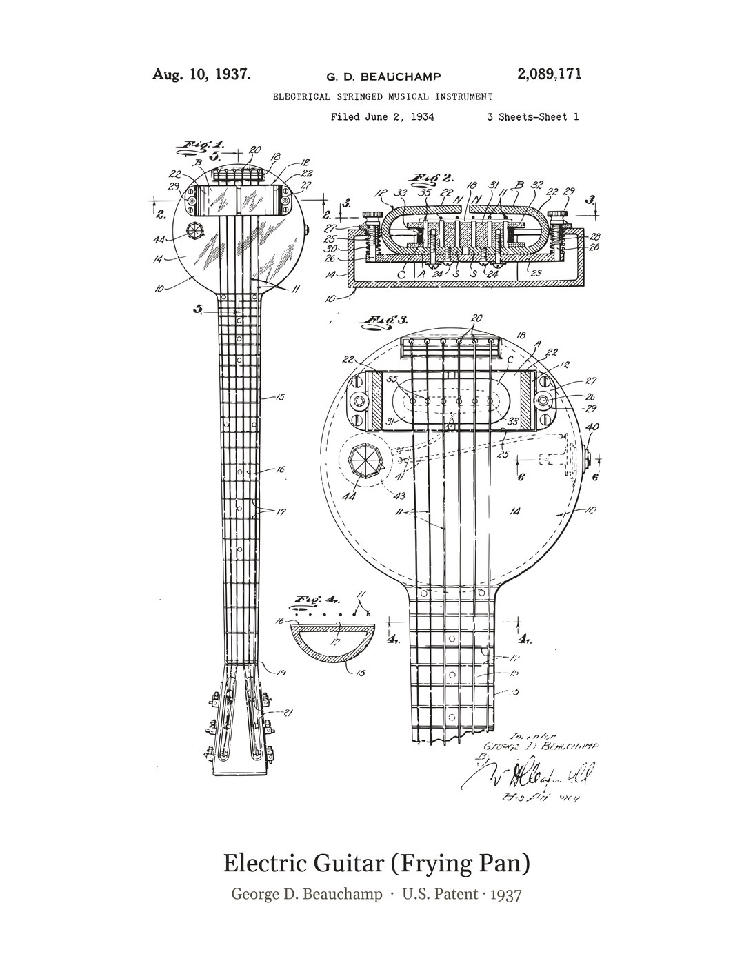 Electric Guitar (Frying Pan) patent art print