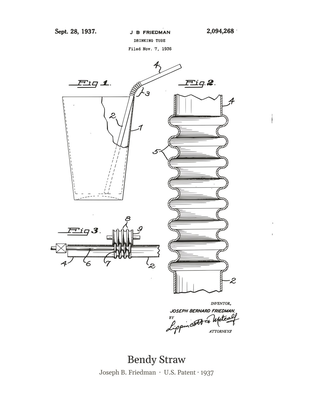 Bendy Straw patent art print