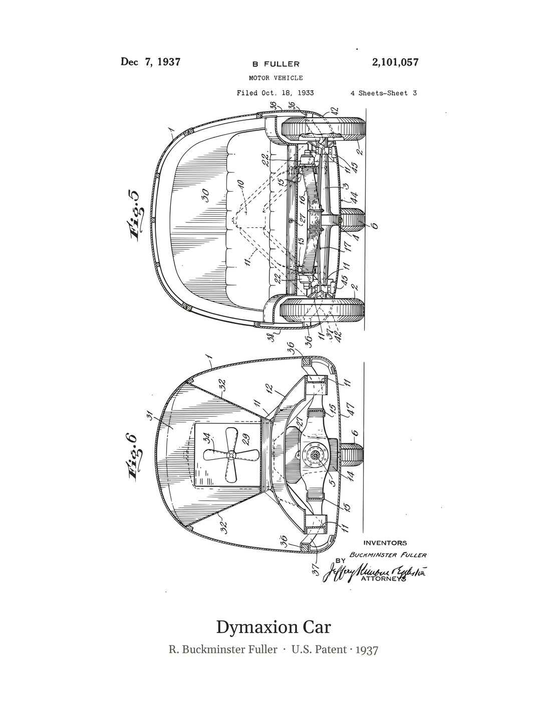 Dymaxion Car patent art print