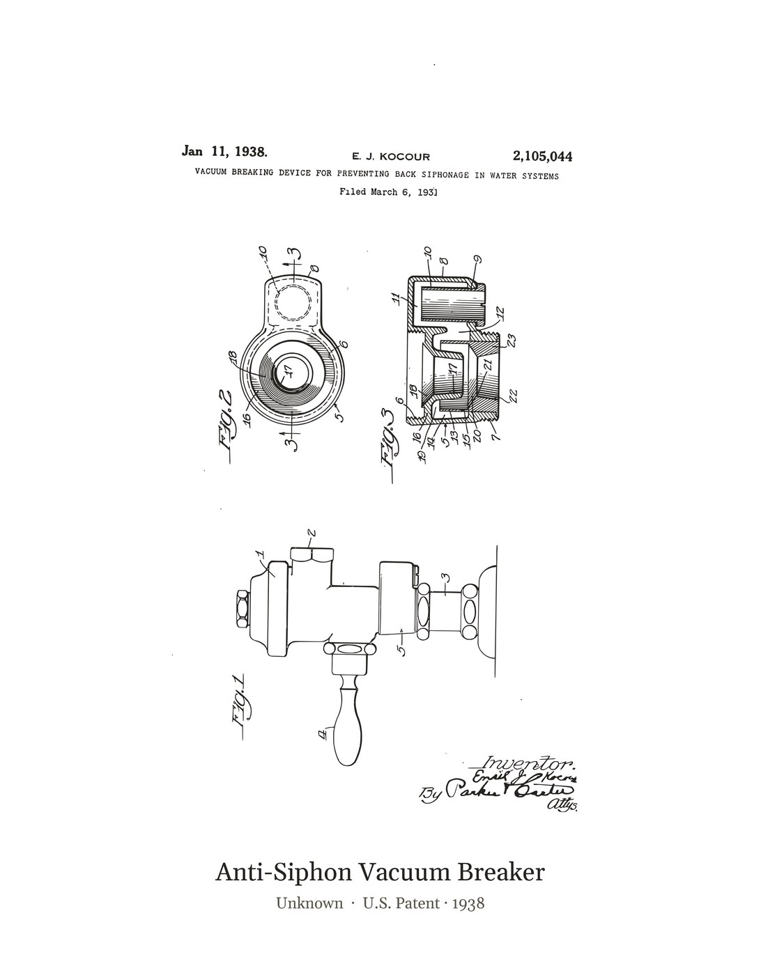 Anti-Siphon Vacuum Breaker patent art print
