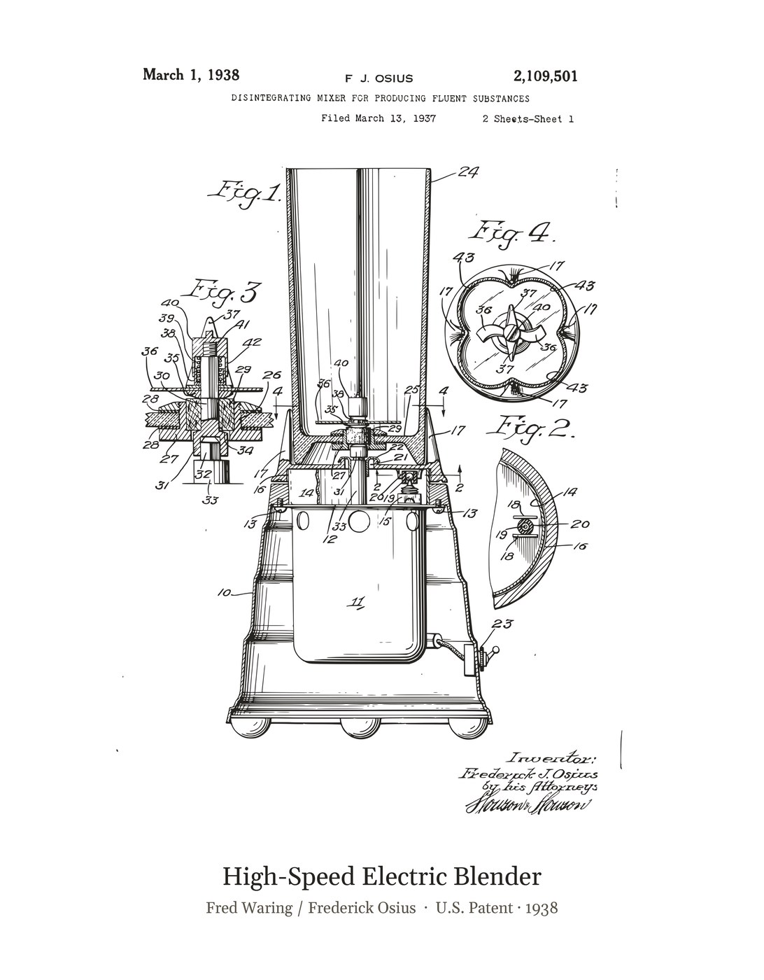 High-Speed Electric Blender patent art print