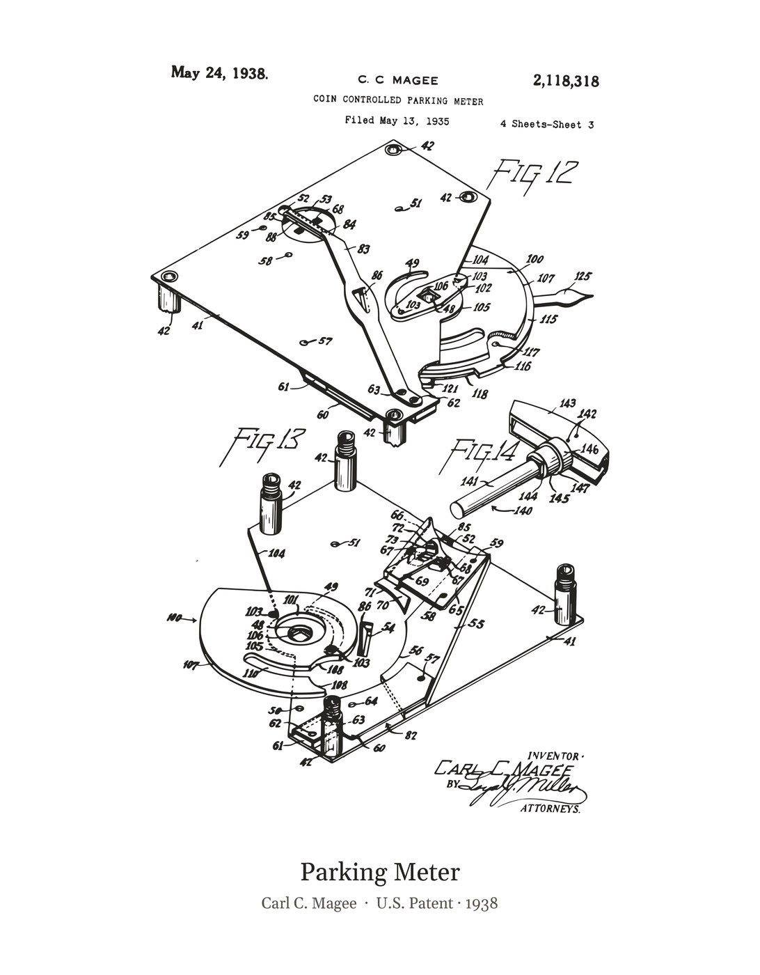 Parking Meter patent art print