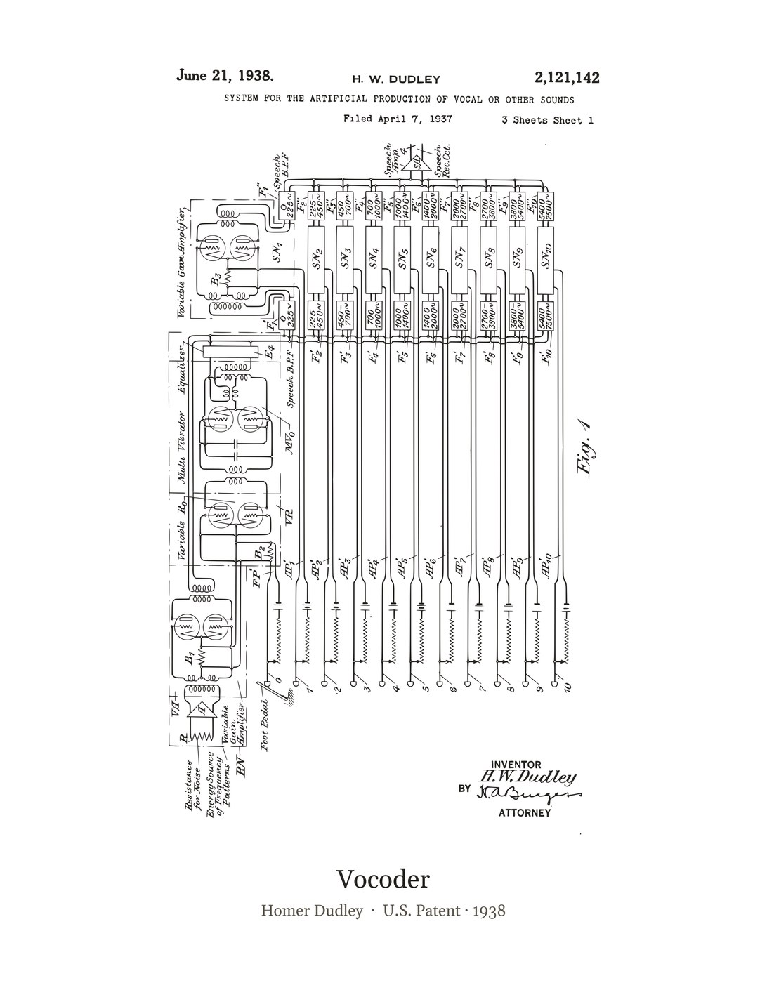 Vocoder patent art print