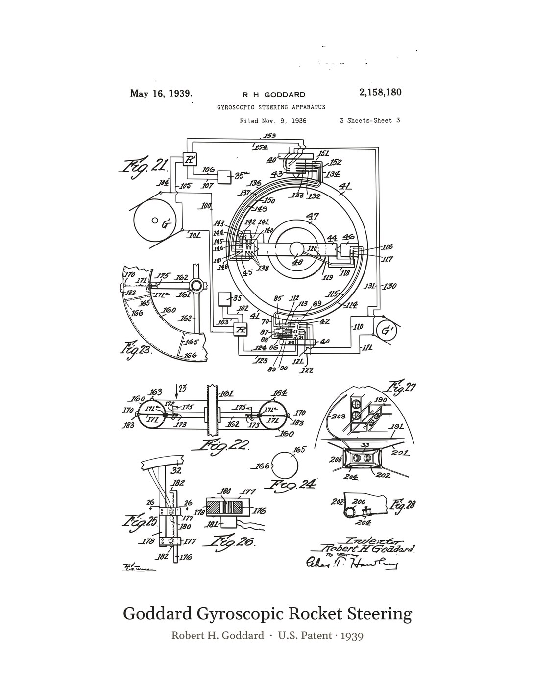 Goddard Gyroscopic Rocket Steering patent art print