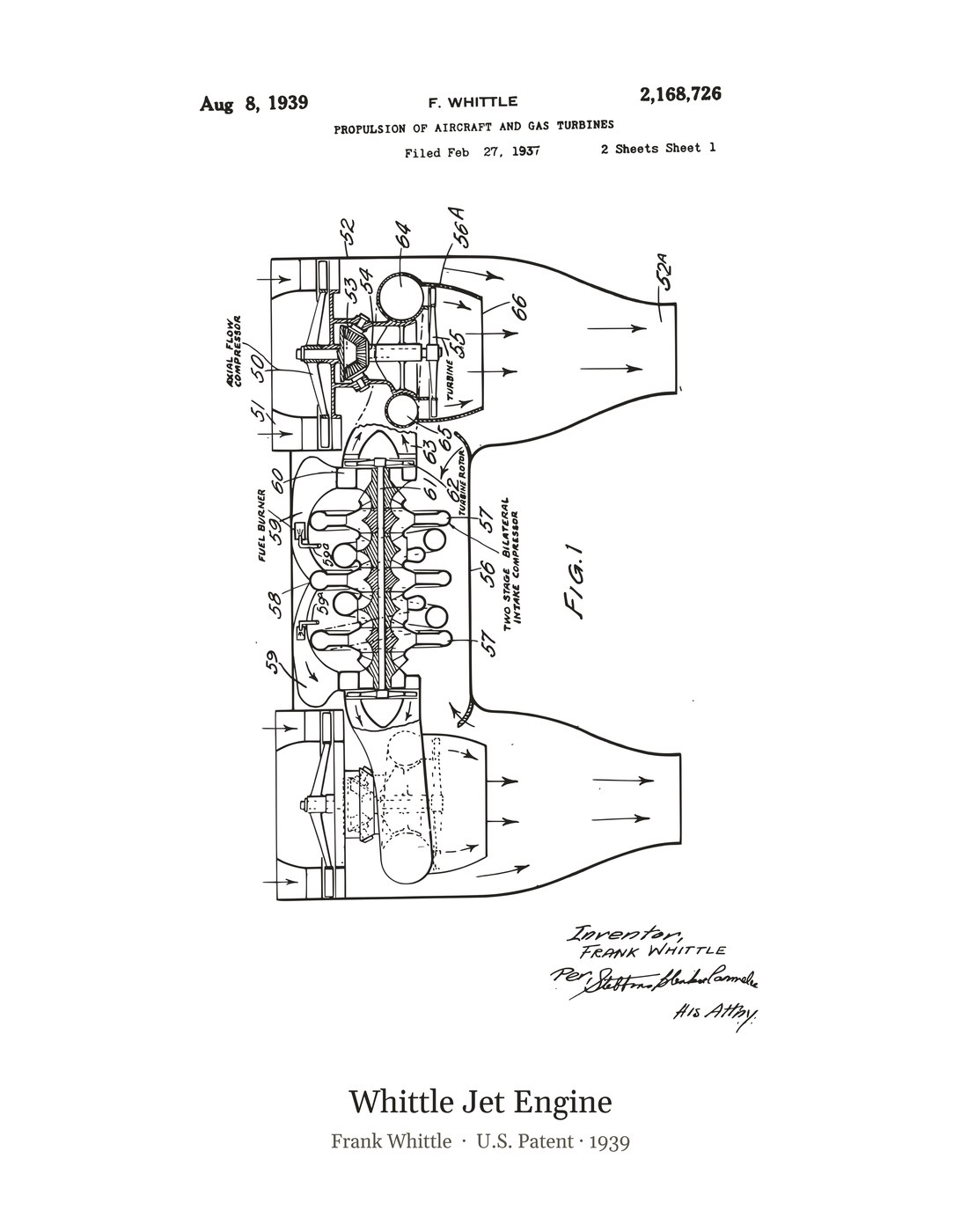 Whittle Jet Engine patent art print