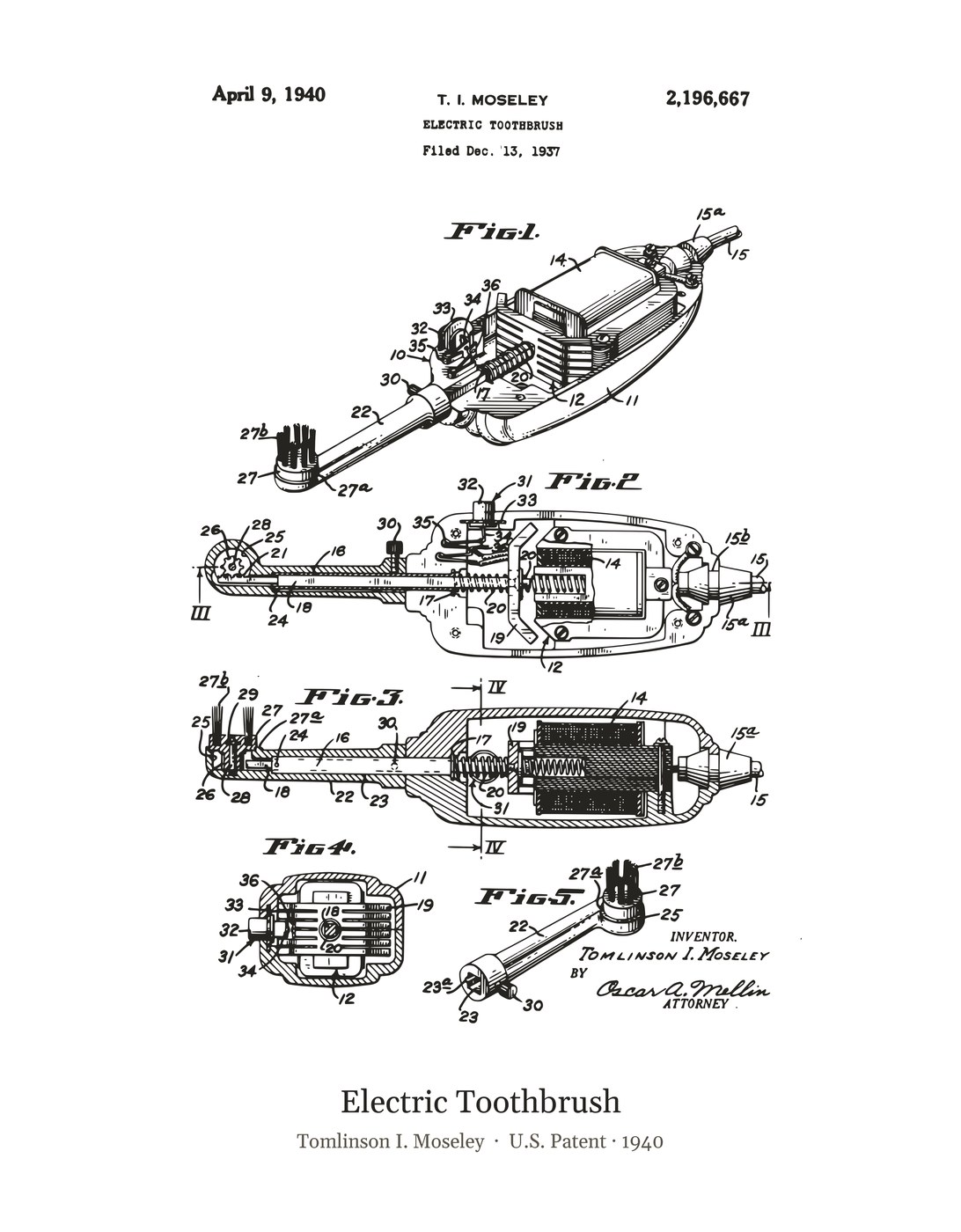 Electric Toothbrush patent art print