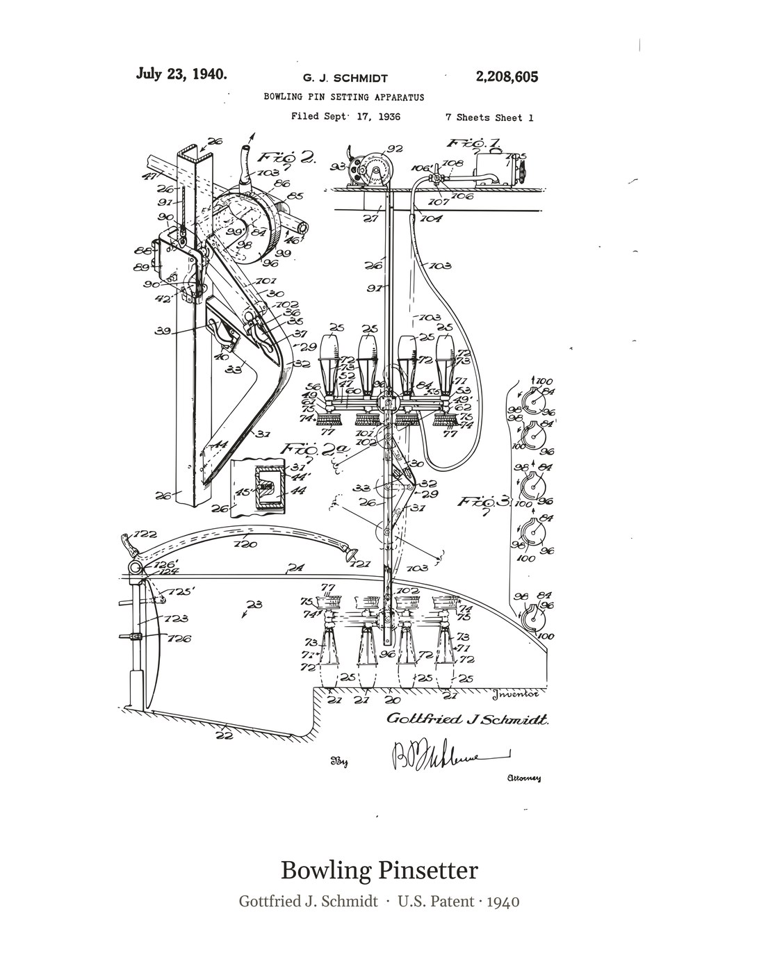Bowling Pinsetter patent art print