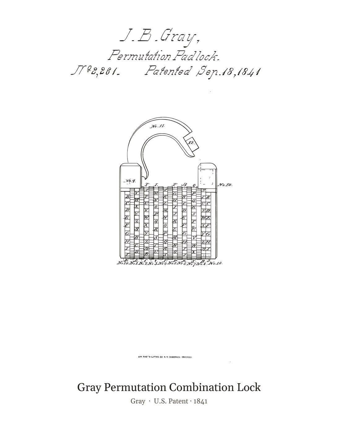 Gray Permutation Combination Lock patent art print
