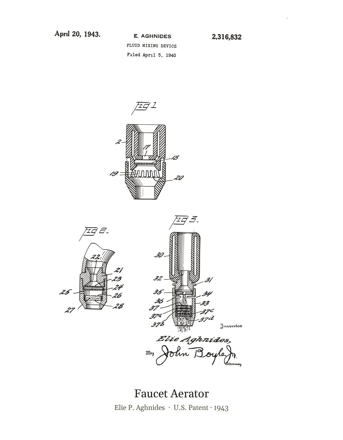 Faucet Aerator patent art print