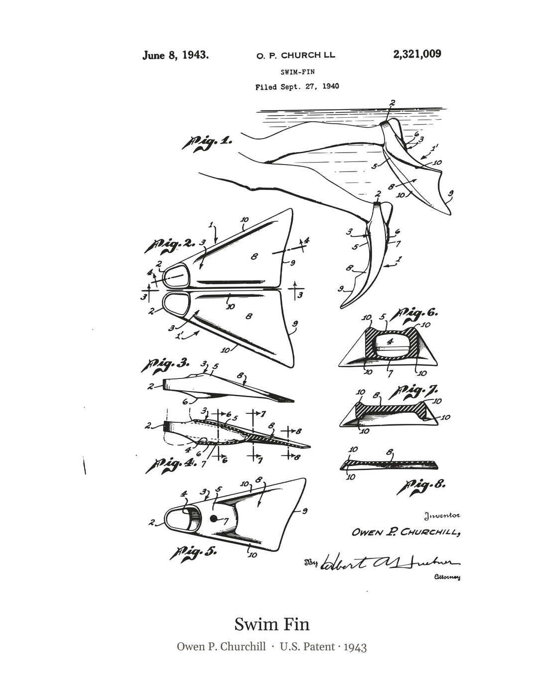 Swim Fin patent art print