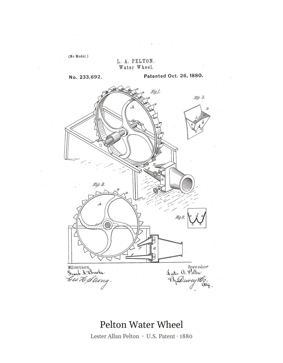 Pelton Water Wheel patent art print