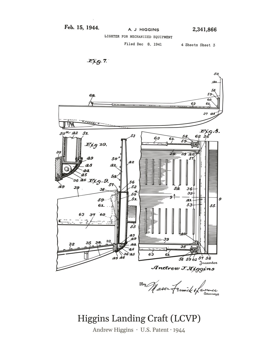 Higgins Landing Craft (LCVP) patent art print