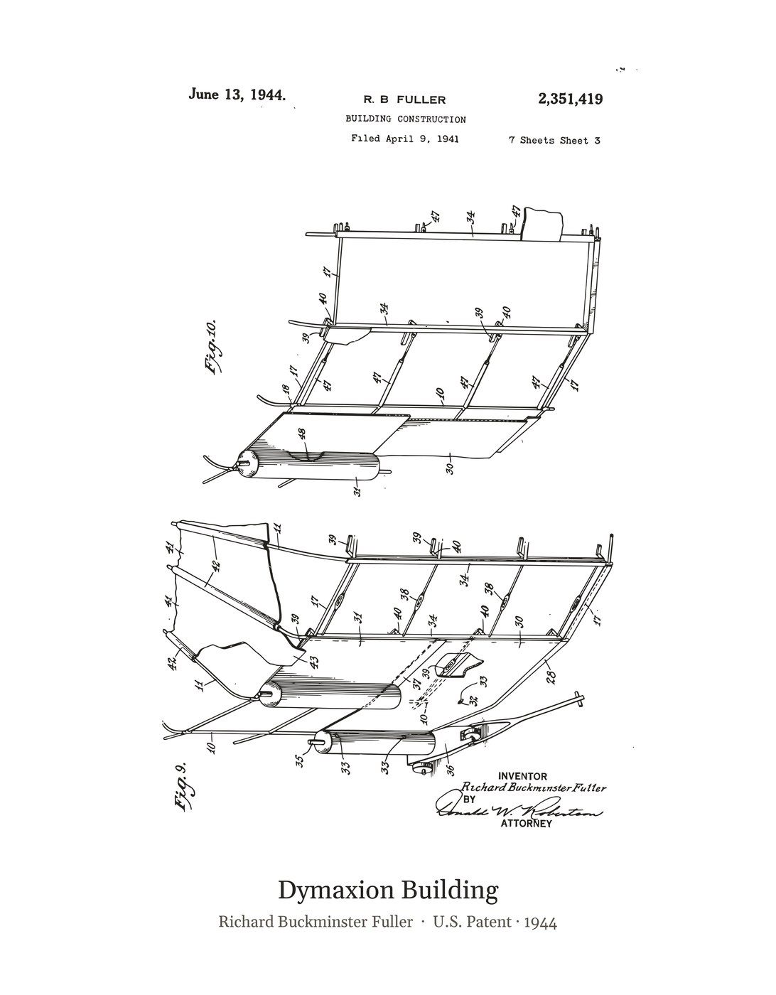 Dymaxion Building patent art print