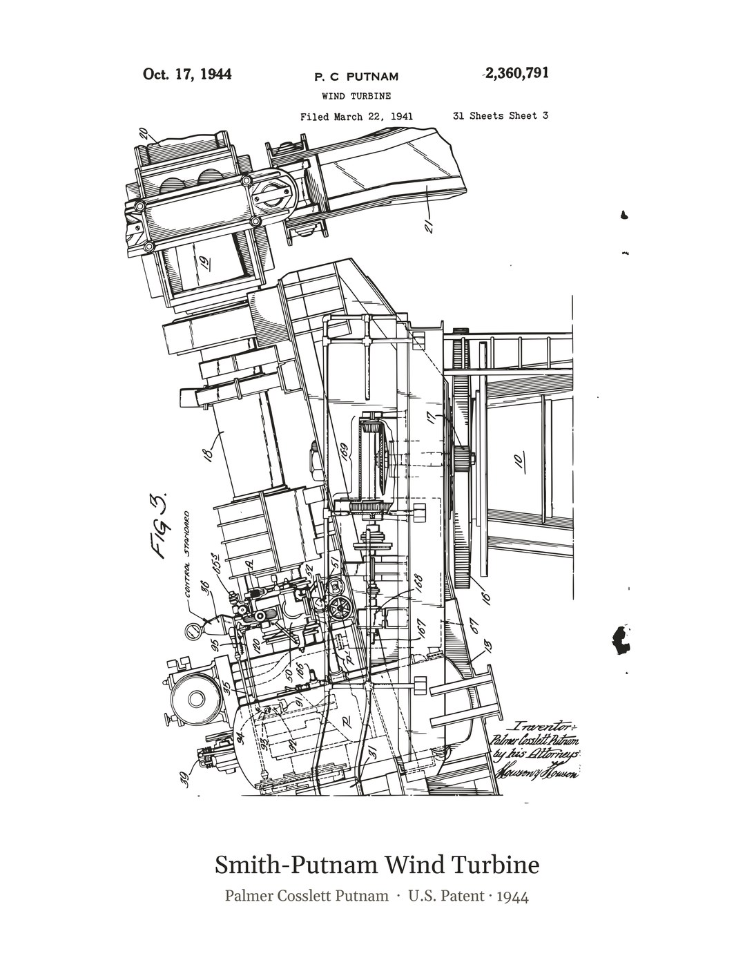 Smith-Putnam Wind Turbine patent art print