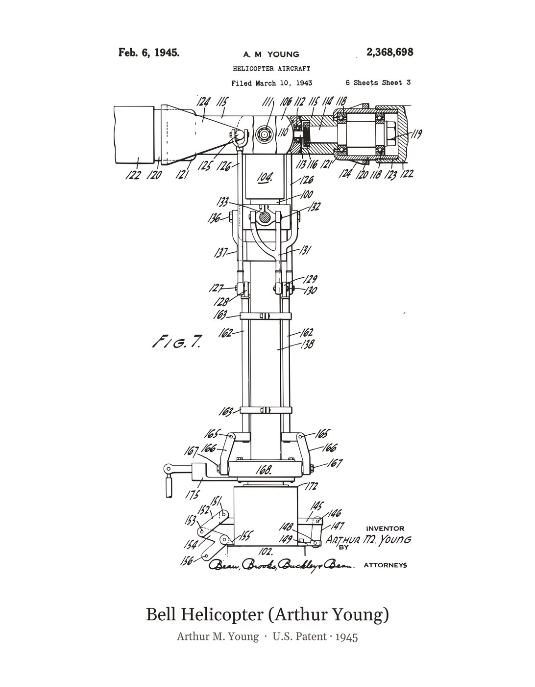 Bell Helicopter (Arthur Young) patent art print