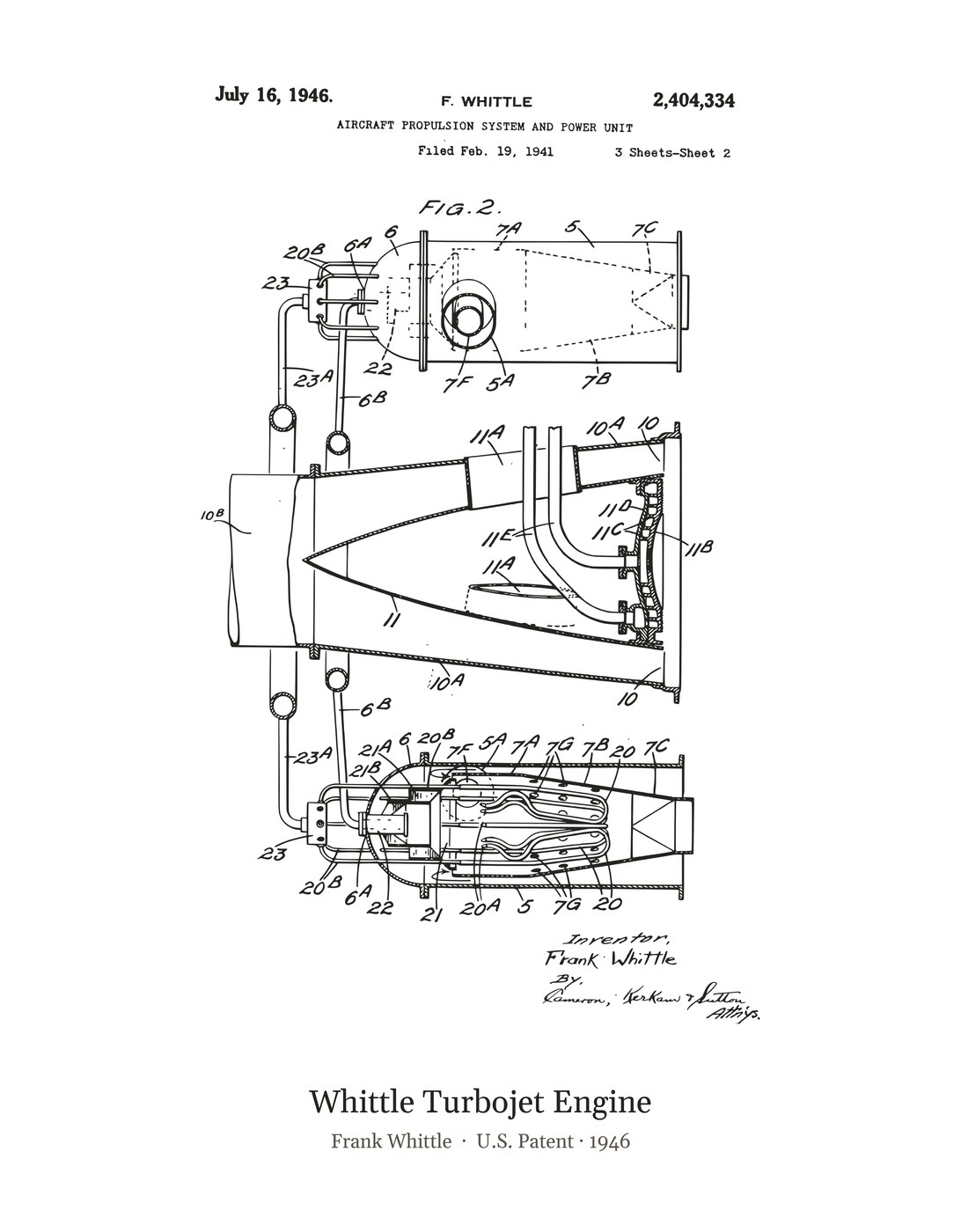 Whittle Turbojet Engine patent art print