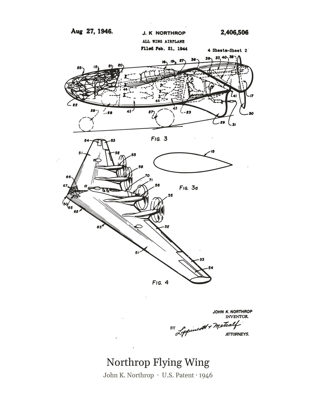 Northrop Flying Wing patent art print