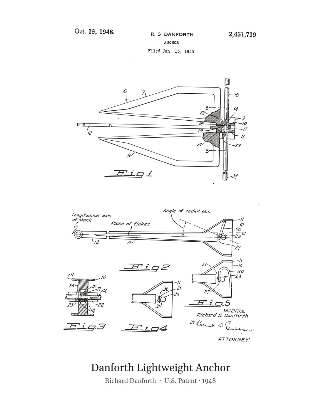 Danforth Lightweight Anchor patent art print