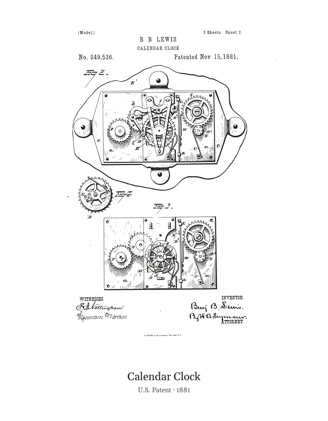 Calendar Clock patent art print