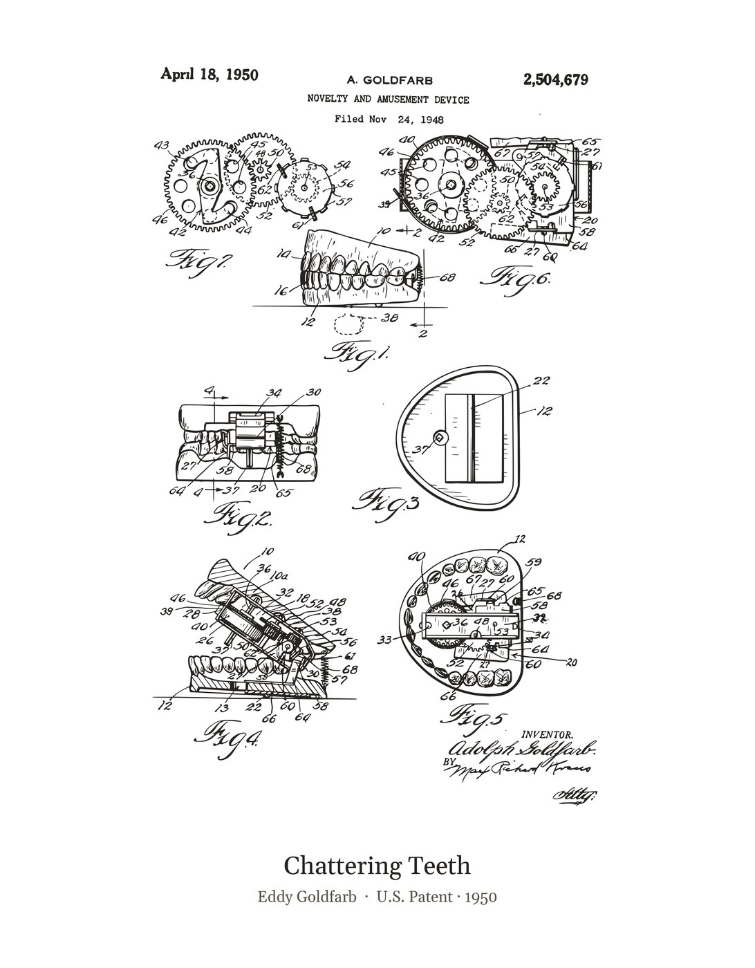 Chattering Teeth patent art print