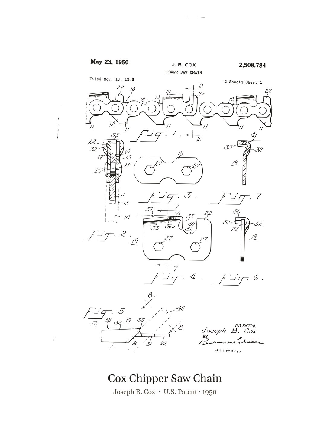 Cox Chipper Saw Chain patent art print