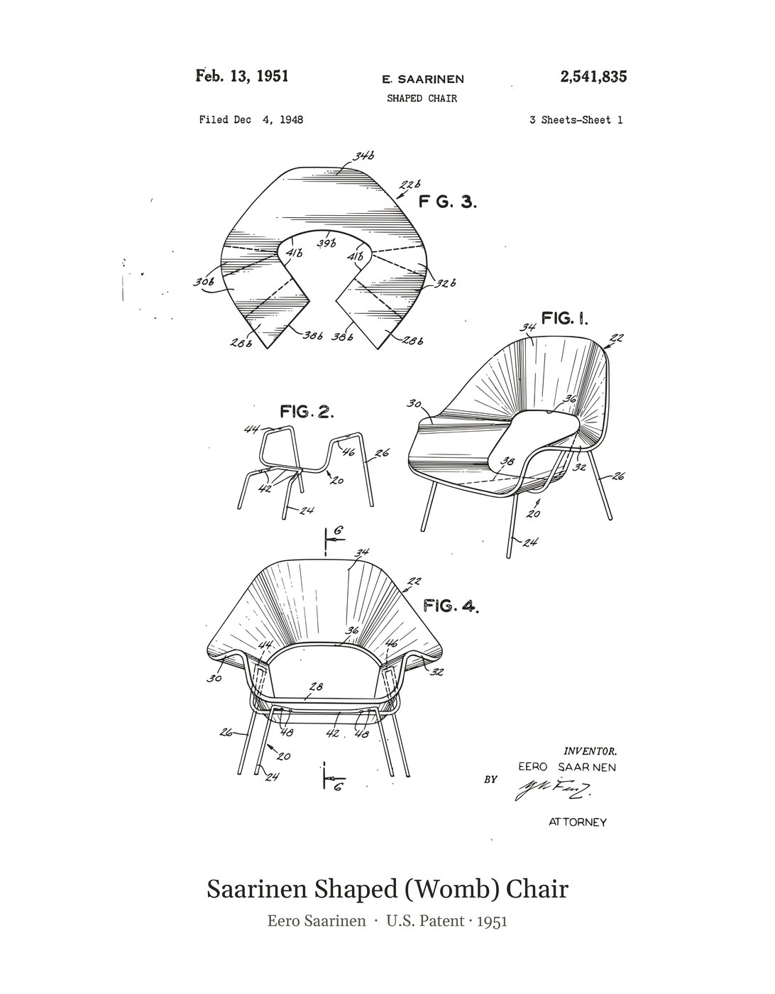 Saarinen Shaped (Womb) Chair patent art print