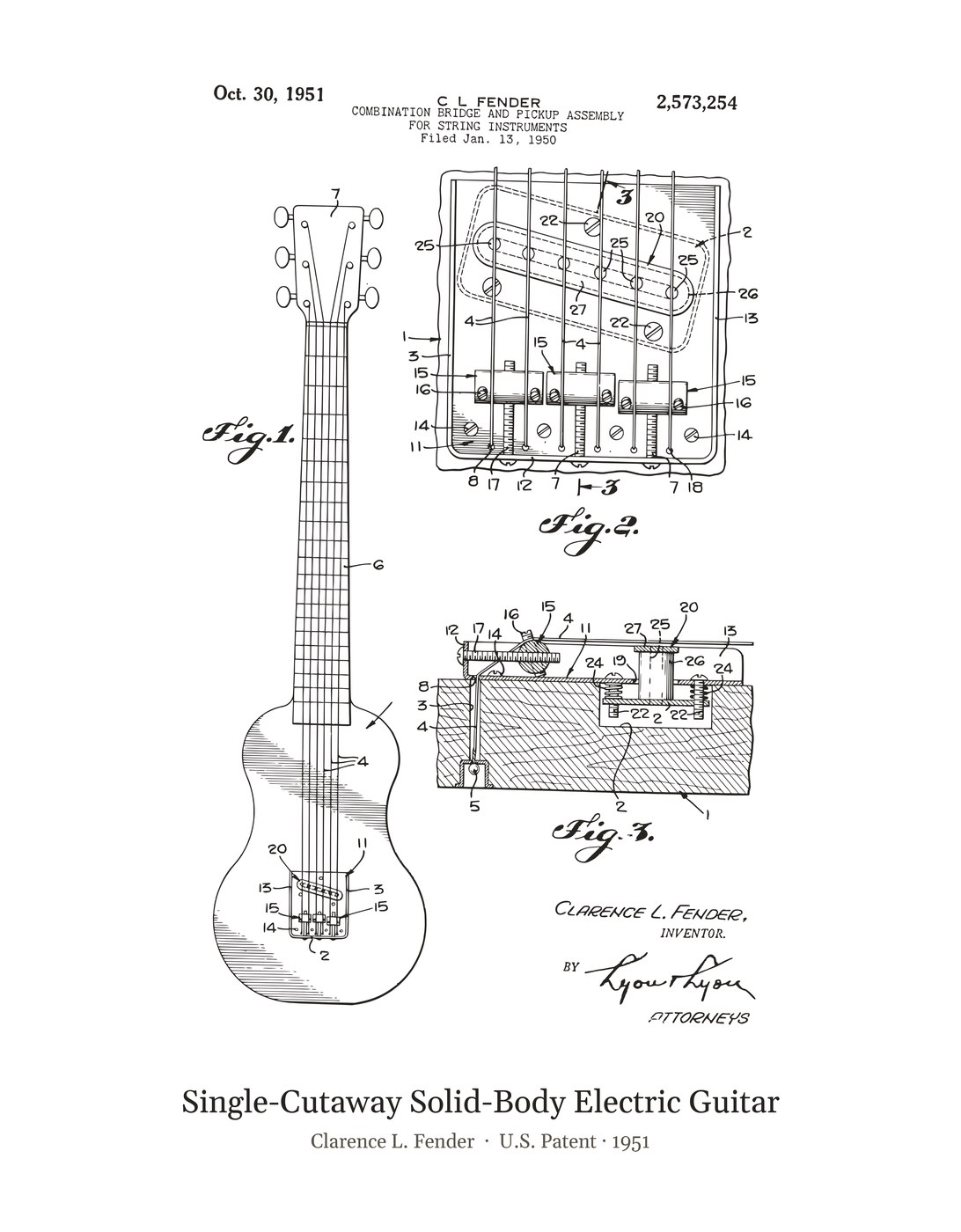Single-Cutaway Solid-Body Electric Guitar patent art print