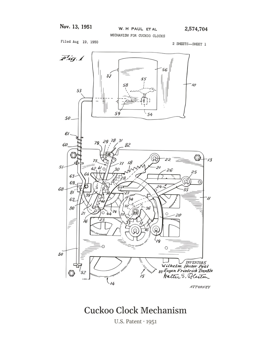 Cuckoo Clock Mechanism patent art print