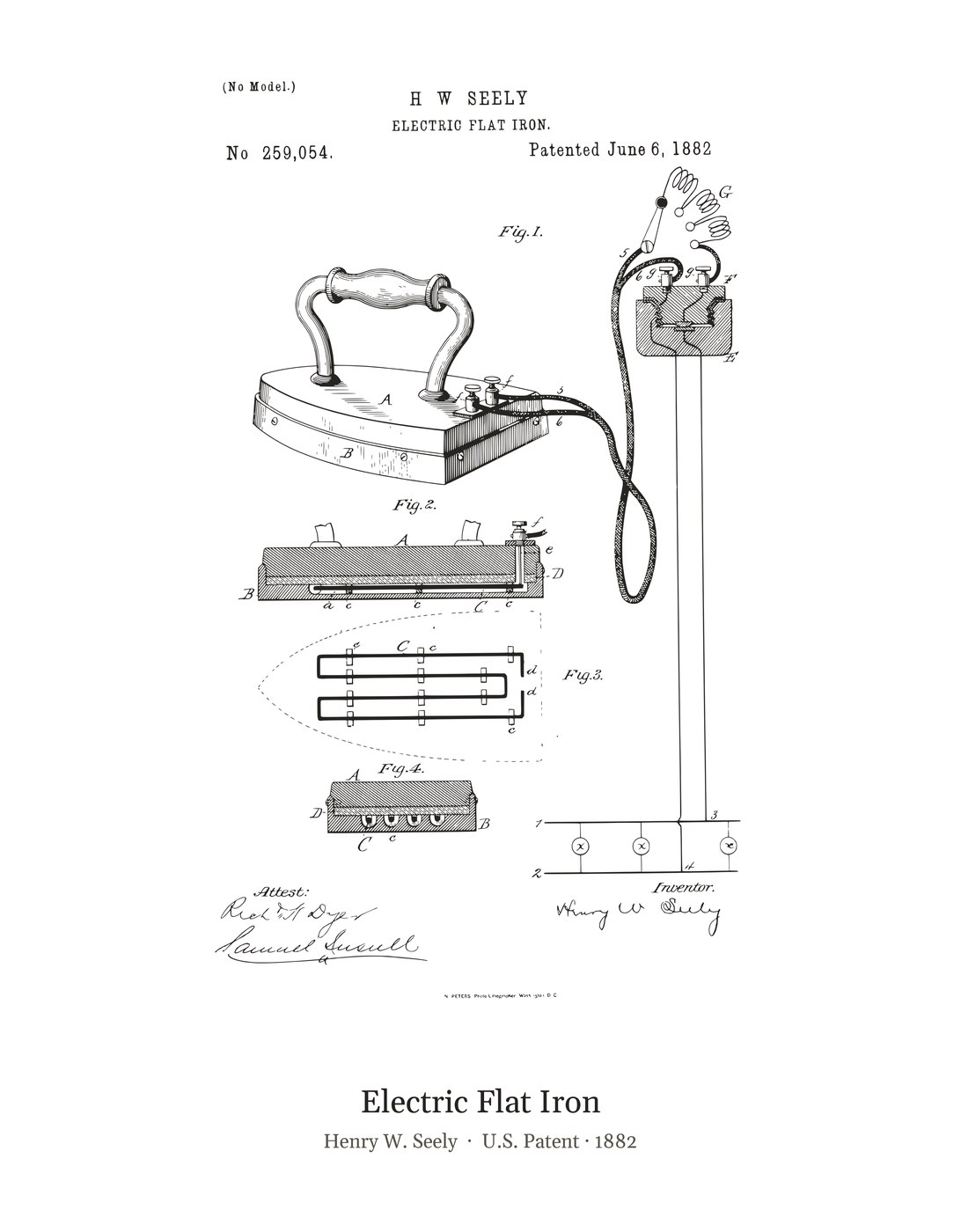 Electric Flat Iron patent art print