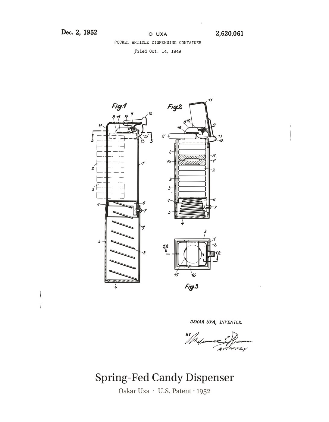 Spring-Fed Candy Dispenser patent art print