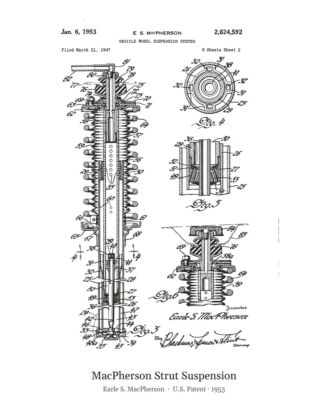 MacPherson Strut Suspension patent art print