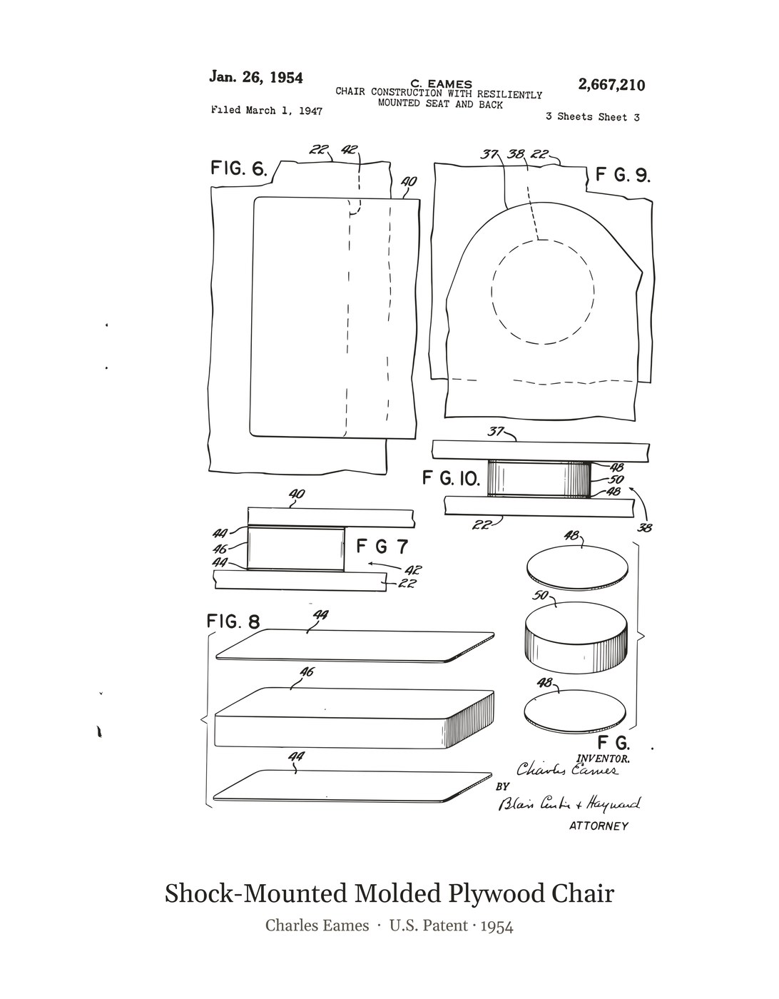 Shock-Mounted Molded Plywood Chair patent art print