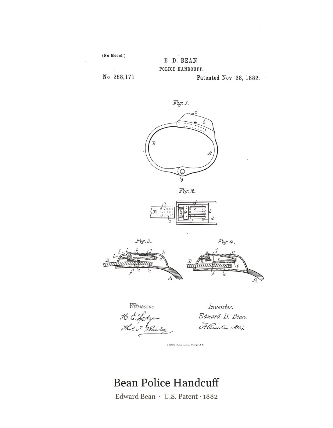 Bean Police Handcuff patent art print
