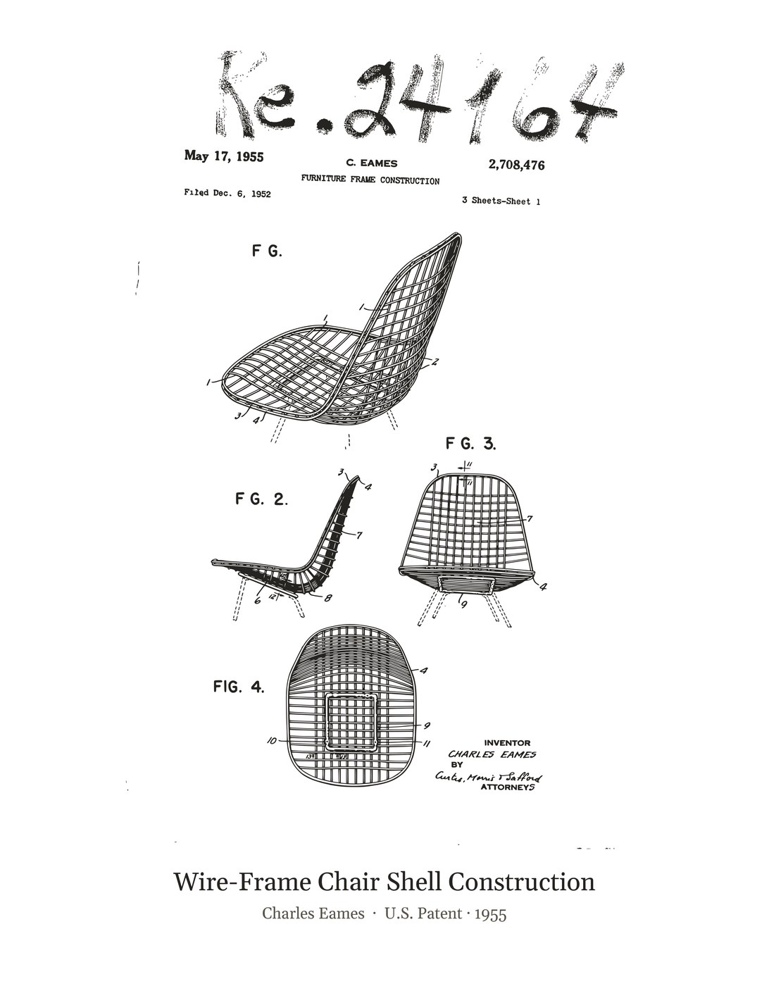 Wire-Frame Chair Shell Construction patent art print