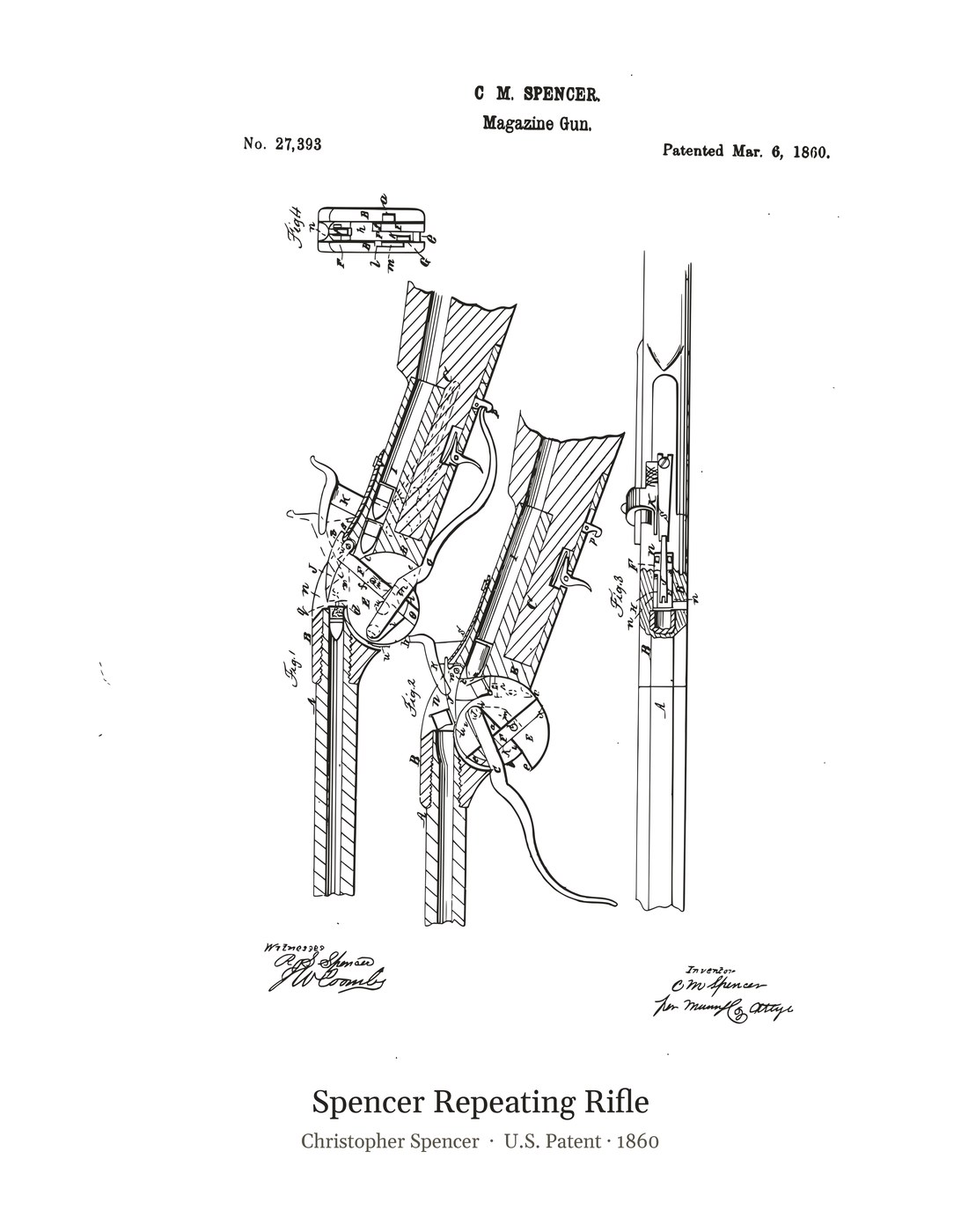Spencer Repeating Rifle patent art print