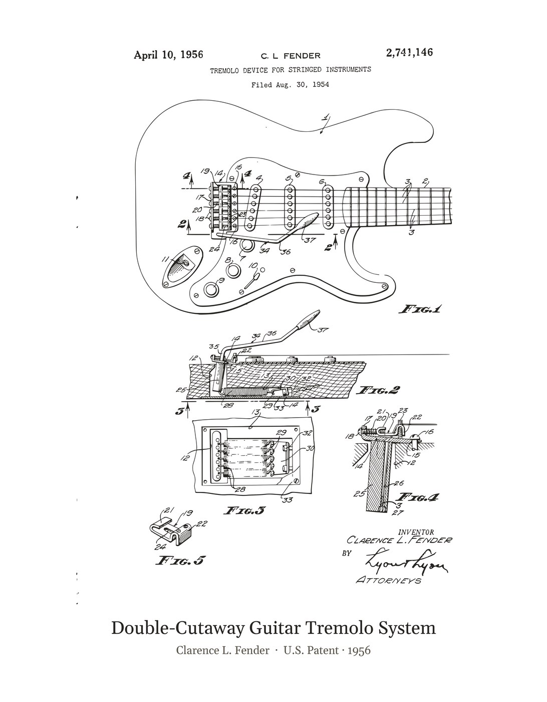 Double-Cutaway Guitar Tremolo System patent art print