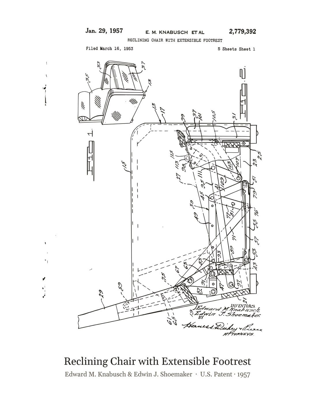 Reclining Chair with Extensible Footrest patent art print