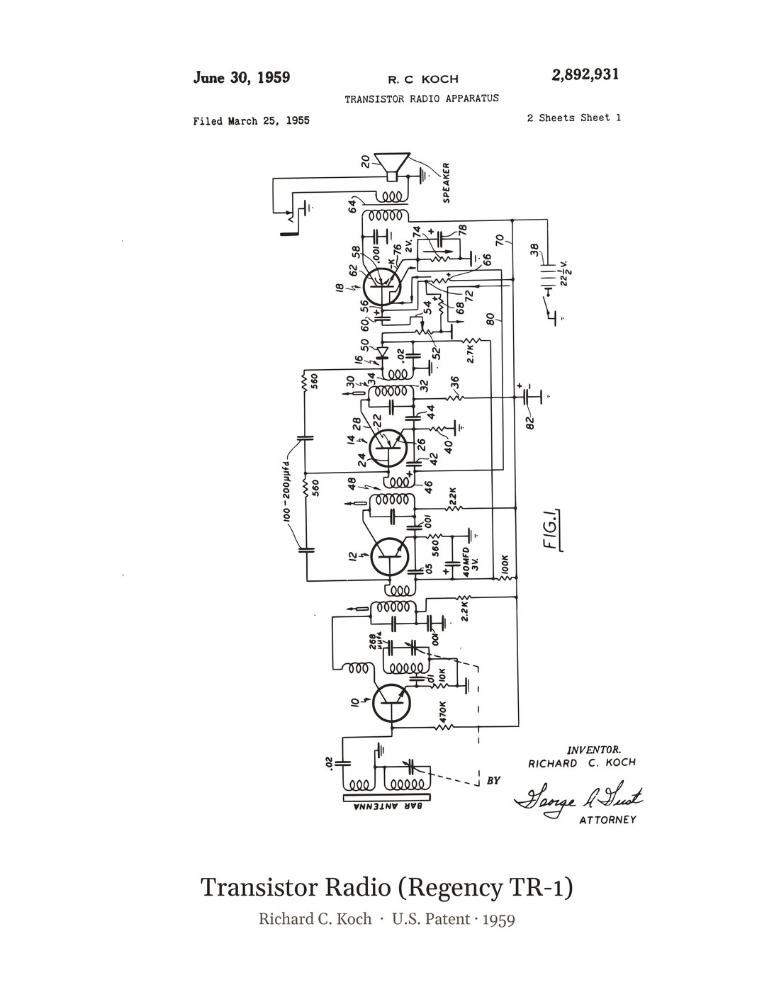 Transistor Radio (Regency TR-1) patent art print