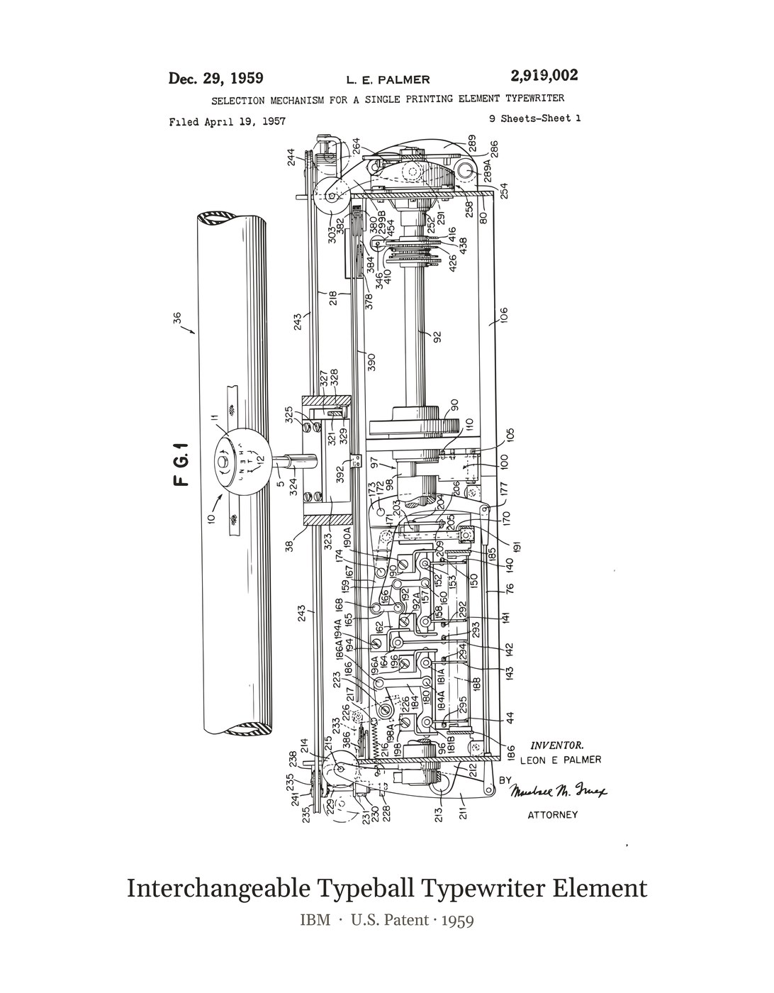 Interchangeable Typeball Typewriter Element patent art print