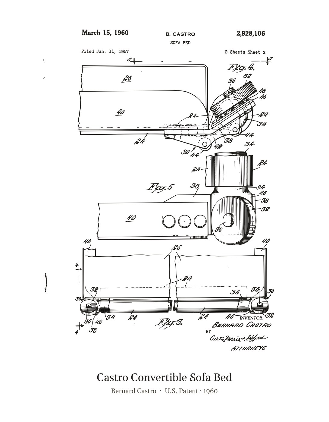 Castro Convertible Sofa Bed patent art print