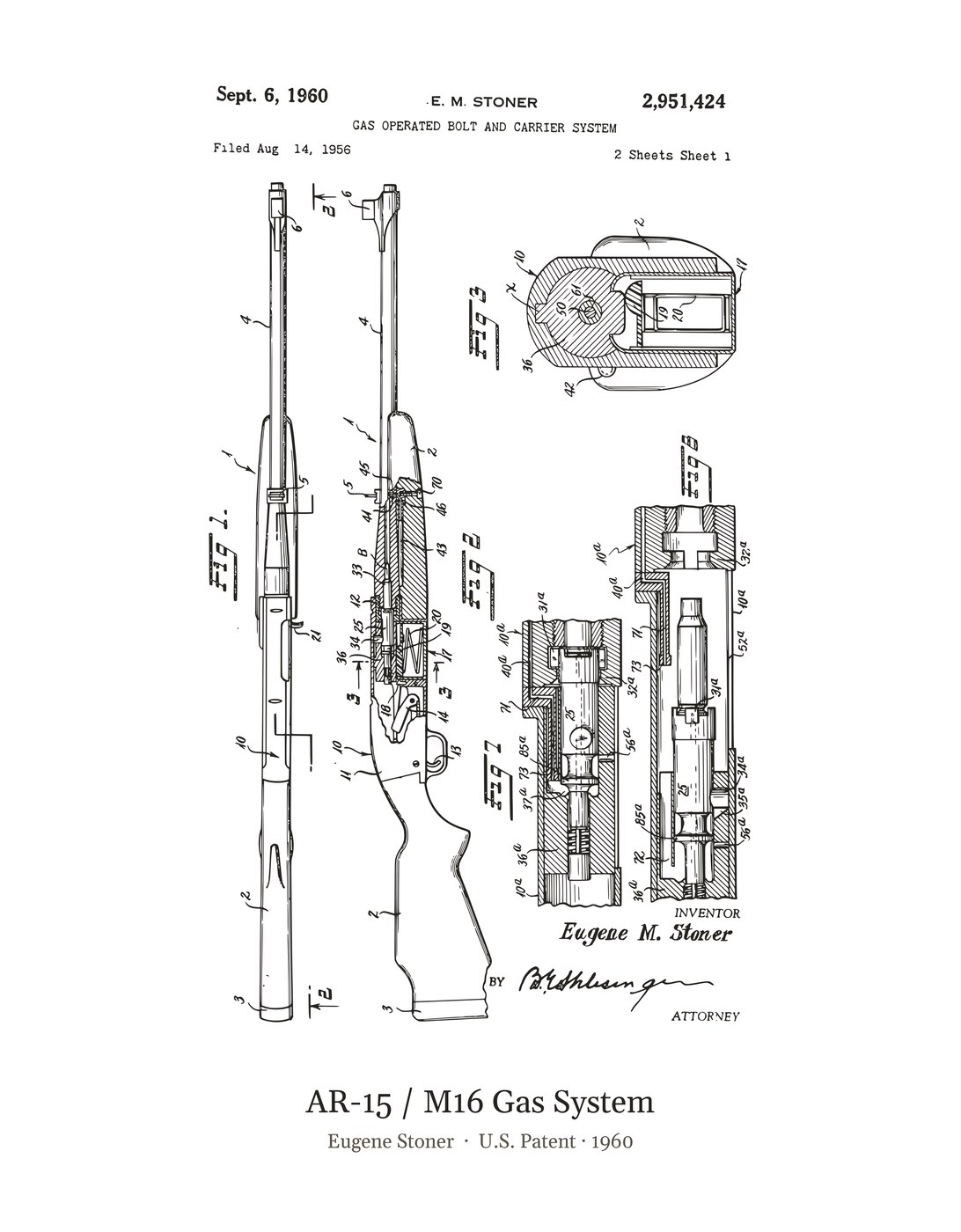 AR-15 / M16 Gas System patent art print