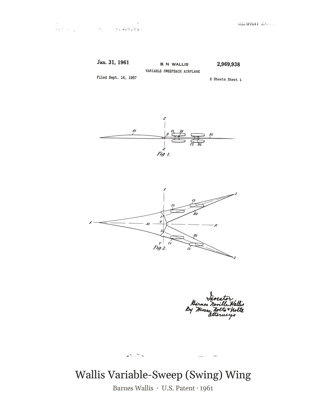 Wallis Variable-Sweep (Swing) Wing patent art print