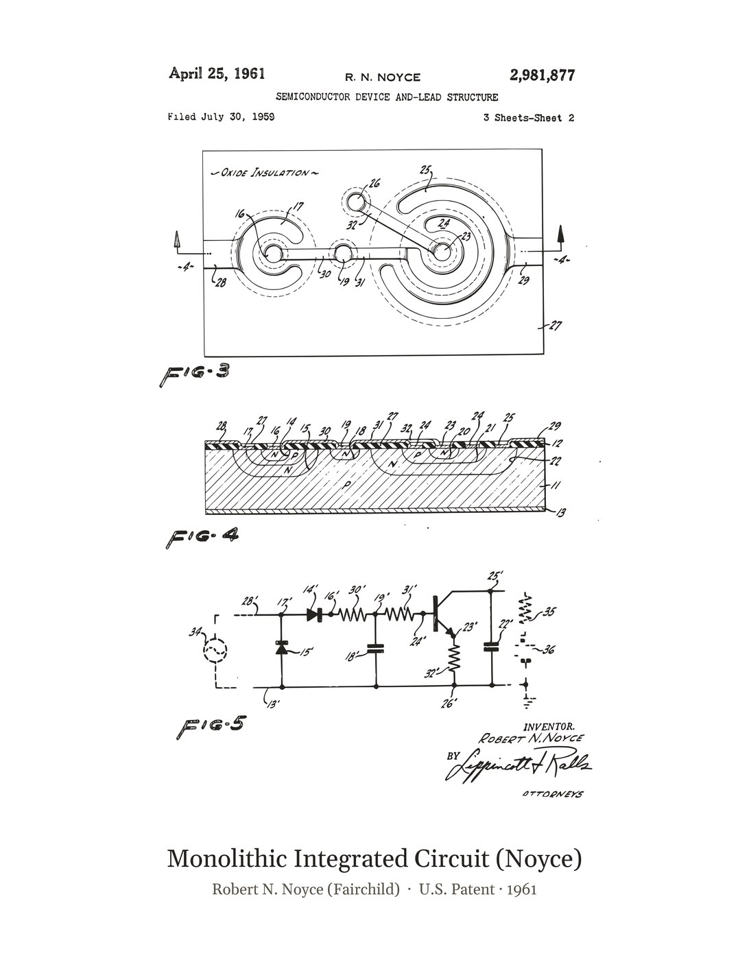 Monolithic Integrated Circuit (Noyce) patent art print